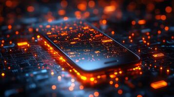 Mobile phone displaying digital wallet interface with glowing currency icons techdriven transactions and online business graphics Futuristic ebusiness and finance photo