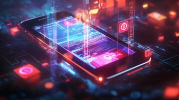 Mobile phone displaying futuristic digital wallet vibrant currency symbols and financial technology Smart financial transactions and online payment concept photo