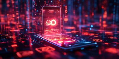 Mobile phone displaying glowing digital wallet with futuristic currency icons financial transactions and ecommerce technology Sleek online banking concept photo
