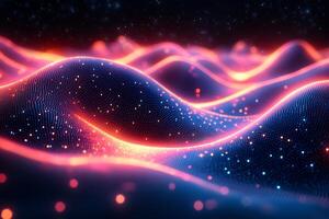 Modern futuristic design threedimensional wave pattern blue and pink glow geometric lines and vibrant tech energy Abstract digital background with motion and space photo