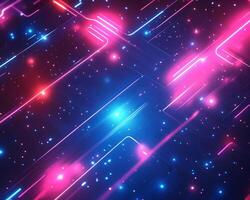 Modern digital pattern glowing neon light blue and pink hues geometric shapes and flowing lines Dynamic techinspired design with vibrant energy and motion photo