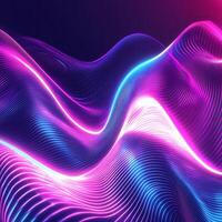 Vibrant neon background threedimensional lines and flowing wave motion glowing pink and blue light geometric shapes and digital techinspired design photo