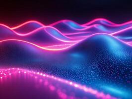 Vibrant neon waves blue and pink glow geometric shapes threedimensional flow and dynamic energy Futuristic tech design with glowing digital patterns and abstract motion photo