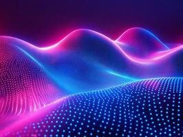Vibrant neon waves blue and pink glow geometric shapes threedimensional flow and dynamic energy Futuristic tech design with glowing digital patterns and abstract motion photo