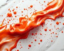 Bold splash of smoky chipotle sauce creating a vibrant pattern on a pristine white background photo