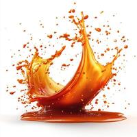 Bold splash of spicy jalapeo sauce creating a dynamic texture on a white background photo