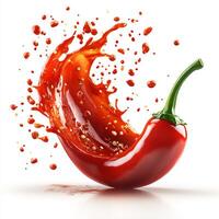 Bold splash of spicy jalapeo sauce creating a dynamic texture on a white background photo