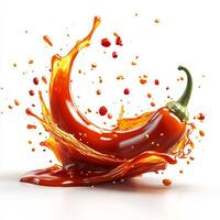 Bold splash of spicy jalapeo sauce creating a dynamic texture on a white background photo