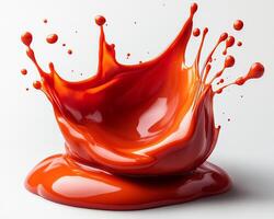 Bold splash of smoky chipotle sauce creating a vibrant pattern on a pristine white background photo