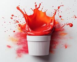 Bold splash of smoky chipotle sauce creating a vibrant pattern on a pristine white background photo