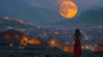 Capture ethereal beauty of the moonrise over Cusco using a highresolution camera with Mama Quilla's presence subtly accentuated through careful composition and exposure photo