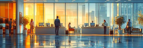 Series of illustrations focusing on the business world depicting professional settings corporate concepts and financial elements photo