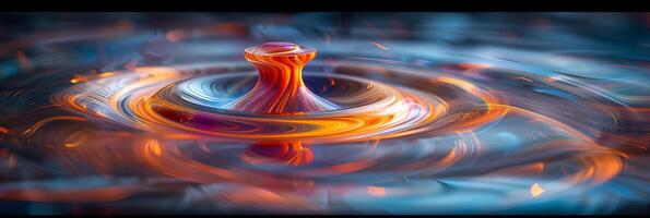 Abstract long exposure photo of a spinning top capturing its motion in a swirl of light and color