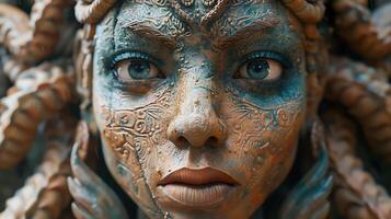 Immersive 3D rendering of the mythical serpent deity Amaru using photogrammetry technology to capture intricate details and textures bringing the ancient figure to life in stunning realism photo