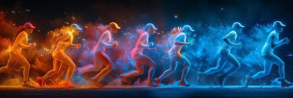 Dynamic long exposure shot of athletes in action showcasing their speed and agility with light trails photo