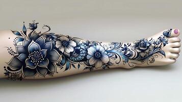 Fullleg mehendi pattern with a mix of floral paisley and mandala elements The artwork should be on a white background optimized for transparent printing photo