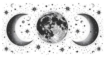 Mehendi pattern with stars and moons blending traditional and contemporary styles on white paper for transparent printing photo