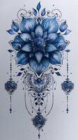 Elaborate mehendi pattern featuring mandala elements intricate lace details ideal bridal henna design should be centered on a white background allowing for a transparent background in the final print photo