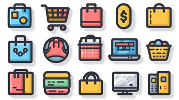 Develop set of icon specifically tailored ecommerce including symbol shopping cart payment method product category customer support icon should designed enhance user experience of online shopping photo