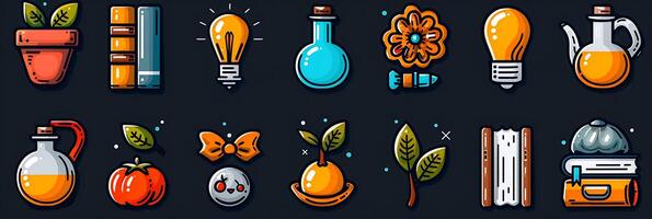 Develop educationfocused icon set featuring symbol learning teaching textbook academic subject icon should designed easily recognizable scalable suitable use educational apps website or presentation photo