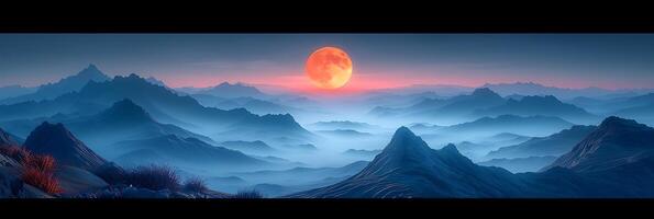 Mystical long exposure image of a full moon rising over a mountain range casting a soft glow on the landscape photo