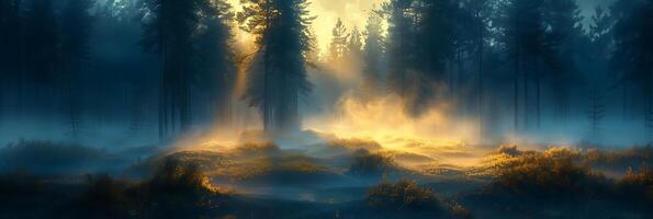Mystical long exposure image of a forest clearing bathed in moonlight with shadows dancing among the trees photo