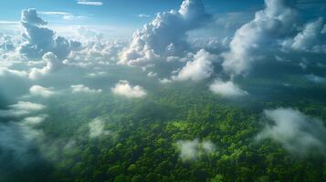 Expansive aerial panorama of the great ape civilization employing panoramic stitching techniques to seamlessly merge multiple highresolution images and capture the vastness of their forest domain photo