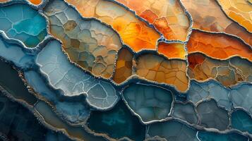 Ultrahighresolution aerial photograph of Maras salt mines using dronemounted medium format camera capturing intricate patterns and textures of the ancient terraced salt pans with unparalleled clarity photo