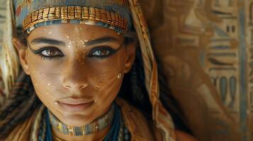 Hatshepsut Generate authentic casual image portraying Hatshepsut one of Egypt's few female pharaohs in a moment of contemplation or consultation with advisors photo