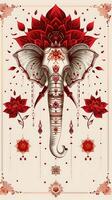 Mehendi design featuring elephant motifs and lotus flowers suitable for festivals Present it on a white background for easy print with a transparent background photo