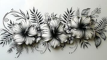 Mehendi design on a white paper with a mix of floral and paisley patterns detailed for armlength coverage Ensure clarity and precision on a white background for easy printing and application photo