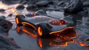 Hoverboard of future utilizing quantum levitation technology defy gravity glide effortlessly above any surface Integrated haptic feedback system provide user unparalleled control stability while sleek photo