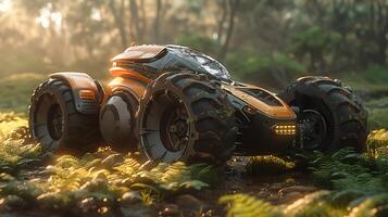 Tractor civilization thriving millennium ahead boasting autonomous farming capability powered fusion reactor equipped soil analysis sensor optimized planting design seamlessly integrates nature photo