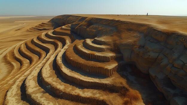 Produce aerial photograph of the Nazca Lines using drone technology allowing for a precise and detailed view of the ancient geoglyphs emphasizing their scale and intricacy photo