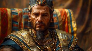 Ramesses II Ramesses Great Create a lifelike casual image showing Ramesses the Great in a regal yet relaxed pose perhaps overseeing construction projects or engaging in diplomatic affairs photo