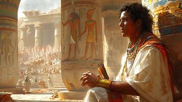 Tuthmosis IV Generate realistic casual image depicting Tuthmosis IV son of Amenhotep II scene capturing his reign during 18th dynasty perhaps engaging hunting expedition or enjoying leisure time royal photo