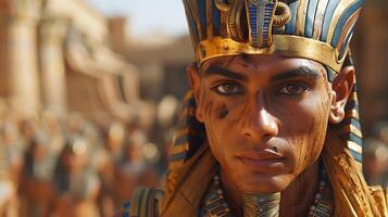 Tutankhamun King Tut Generate realistic casual image depicting King Tut in everyday attire perhaps exploring the royal chambers of his palace photo
