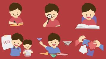 A set of different images of a boy doing various activities video