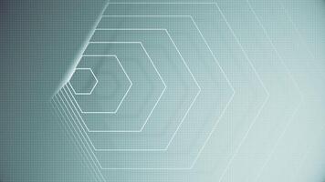 Science background with white hexagons radiating on a grid pattern. Geometric design perfect for scientific, technological, or analytical content. Clean modern minimalist design. HD loop. video