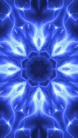 Digital mandala styled abstract background with glowing blue energy light beams. This ornate kaleidoscopic spiritualism vertical background is full HD and a seamless loop. video