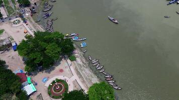 Drone View of Dakatia River, Green Trees, and Tin Nodi Mohona in Chandpur video