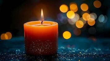 candle on a table with bokeh lights video
