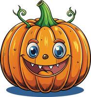 A cartoon pumpkin with teeth and eyes vector