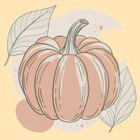 Pumpkin with leaves on a yellow background vector