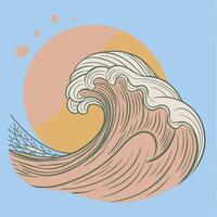 An illustration of a wave with a sun in the background vector