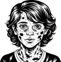 A black and white drawing of a boy with freckles vector
