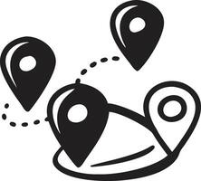 A black and white icon of a pin with a map pointer vector
