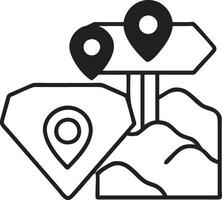 A black and white image of a map pin pointing to a location vector