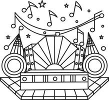 A coloring page with a musical instrument and a star vector