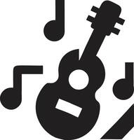 A black and white image of a guitar and music notes vector